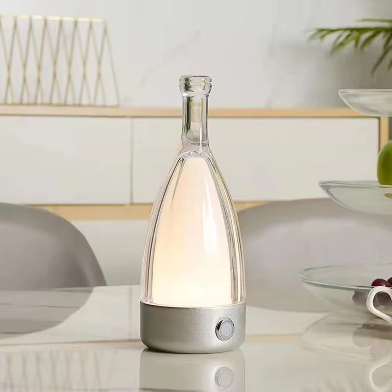 Vinflaska Skrivbordslampa med Bluetooth-högtalare – Uppladdningsbar Modern Nattlampa