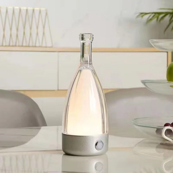 Vinflaska Skrivbordslampa med Bluetooth-högtalare – Uppladdningsbar Modern Nattlampa