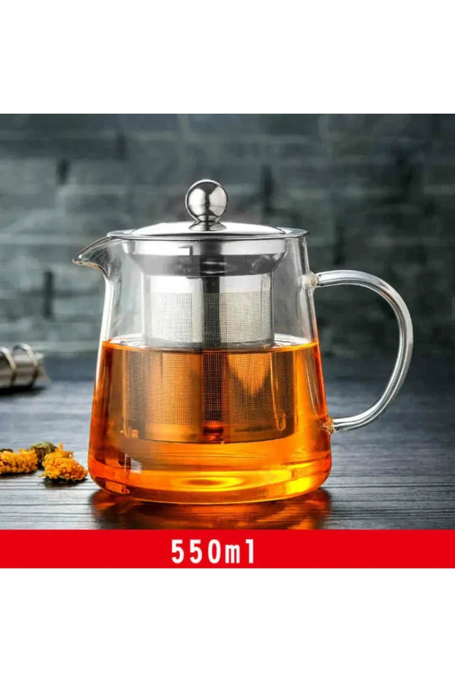 Teapot i glas med infuser av rostfritt stål