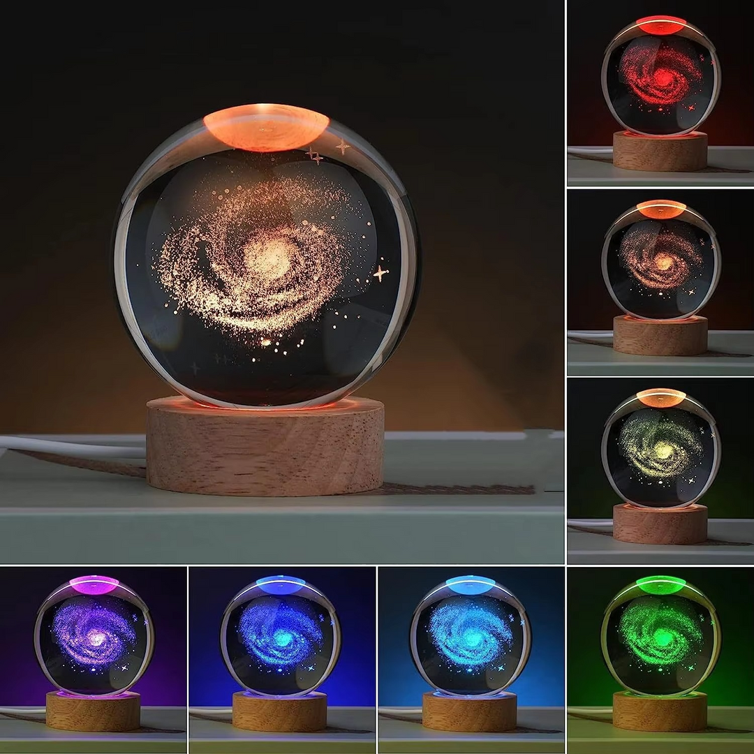 2.36 tum RGB Kristallkula Nattlampa med Vintergatan och Månen - Kosmos-inspirerad Sängbord Dekoration