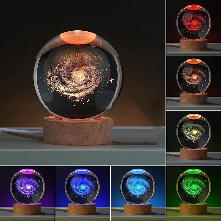 2.36 tum RGB Kristallkula Nattlampa med Vintergatan och Månen - Kosmos-inspirerad Sängbord Dekoration