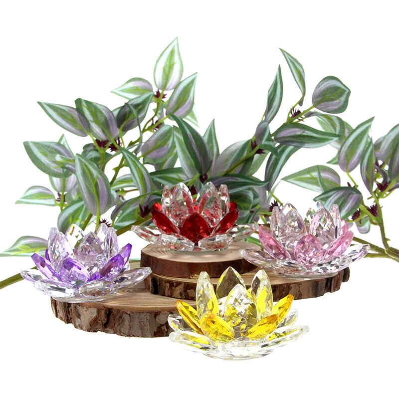 Kristall Lotus Blomma Hantverk Glas Pappersvikt Heminredning Ornament Figurer Hem Bröllop Fest Dekor Gåvor Souvenir