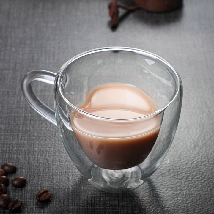 Hjärta Kärlek Form Glas Mugg Dubbelväggiga Kaffe Koppar Isolerade Te Mjölk Citronjuice Vatten Kopp Värmetålig Dryckesbehållare Älsklingspresent