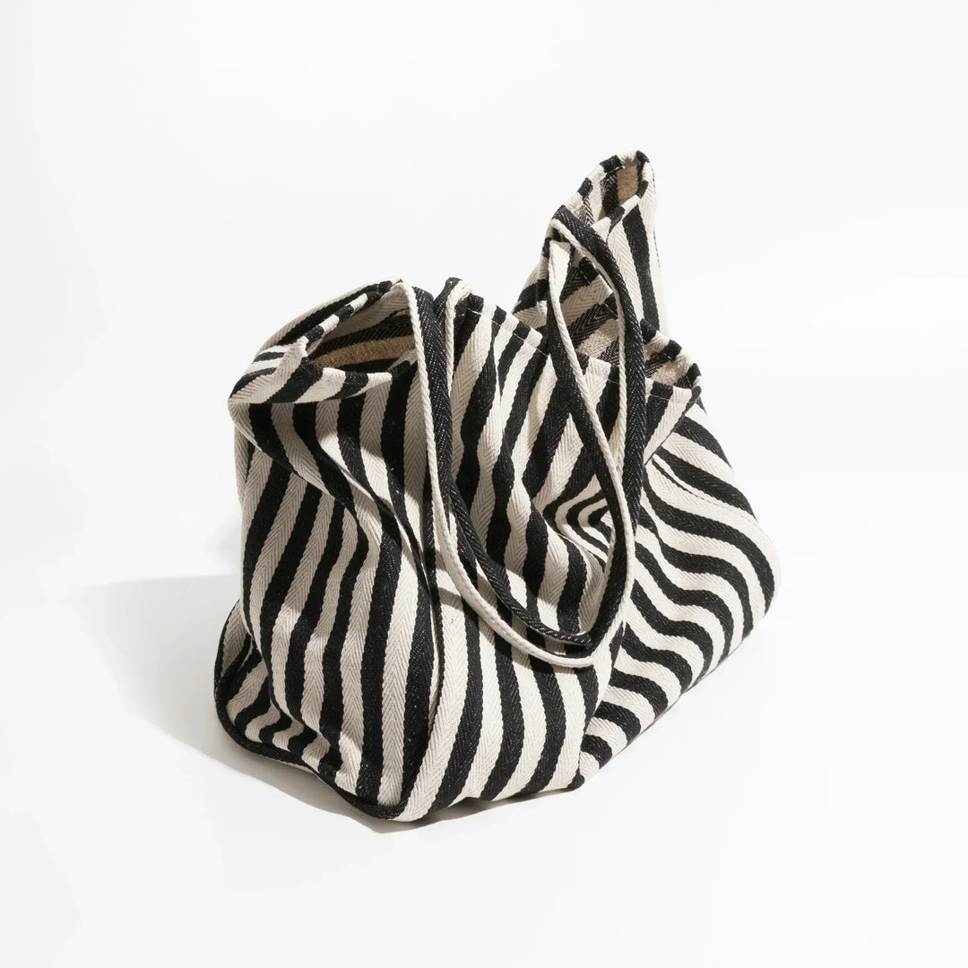Randig linne tote bag