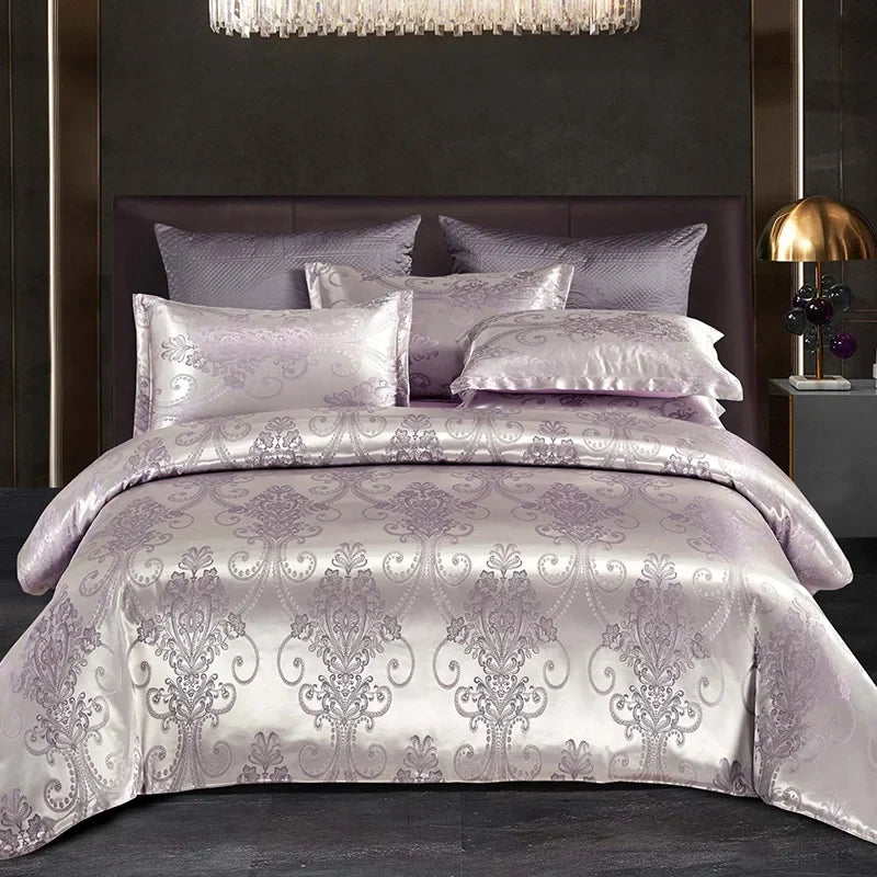 Satin Rayon Jacquard Duvet Cover Set 264x229cm – Lyxigt Sommarbäddset för Bekväm Sömn &amp; Heminredning