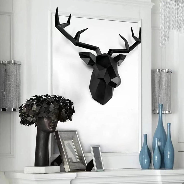 3D-Hjorthuvud Skulptur, geometrisk resin, djurhjorthuvud väggdekoration, modern heminredning, lyxig dekorativ väggdekoration