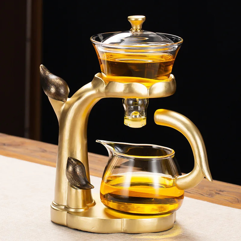 Kung Fu Teapot Hemmagjord Magnetisk Extraktion Semi-Automatisk Lat Teberedningsverktyg Glas Te Set