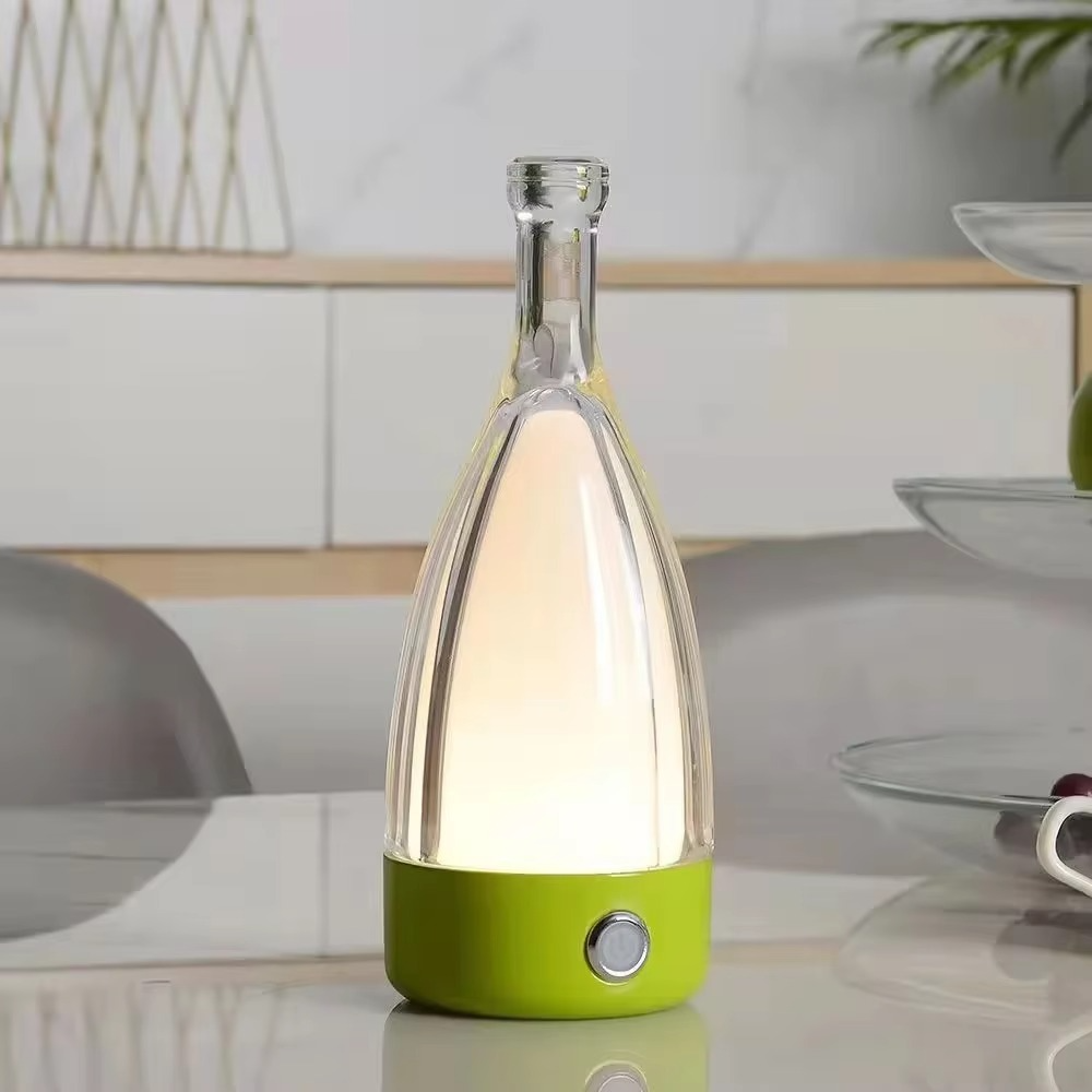 Vinflaska Skrivbordslampa med Bluetooth-högtalare – Uppladdningsbar Modern Nattlampa