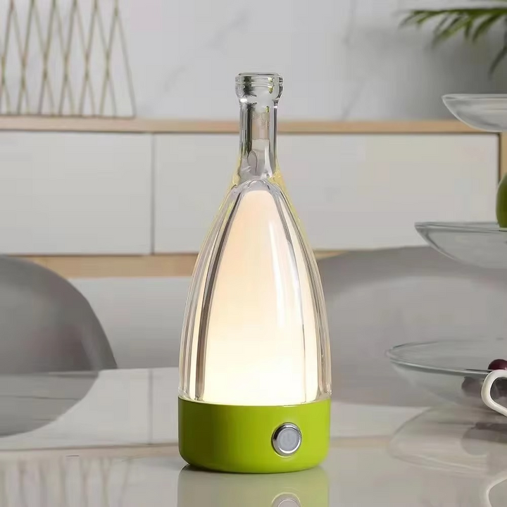 Vinflaska Skrivbordslampa med Bluetooth-högtalare – Uppladdningsbar Modern Nattlampa