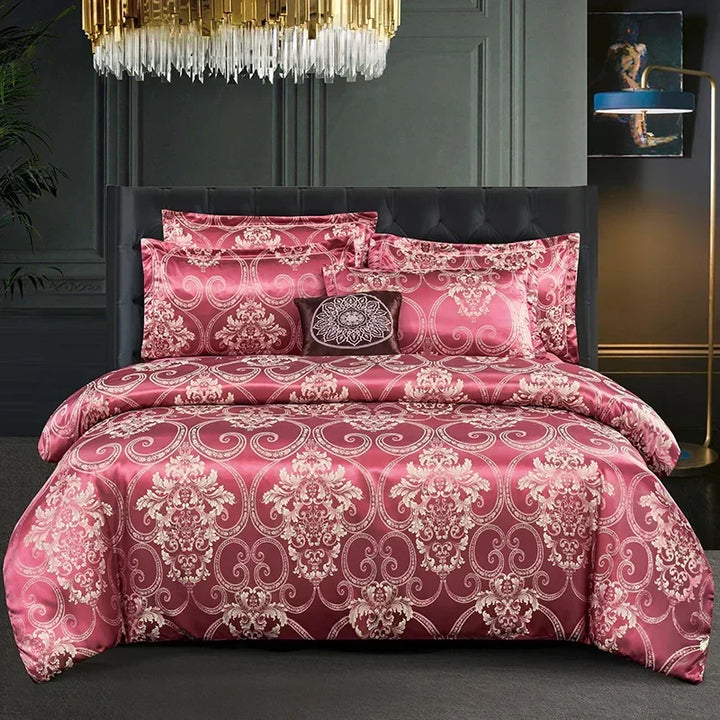 Satin Rayon Jacquard Duvet Cover Set 264x229cm – Lyxigt Sommarbäddset för Bekväm Sömn &amp; Heminredning