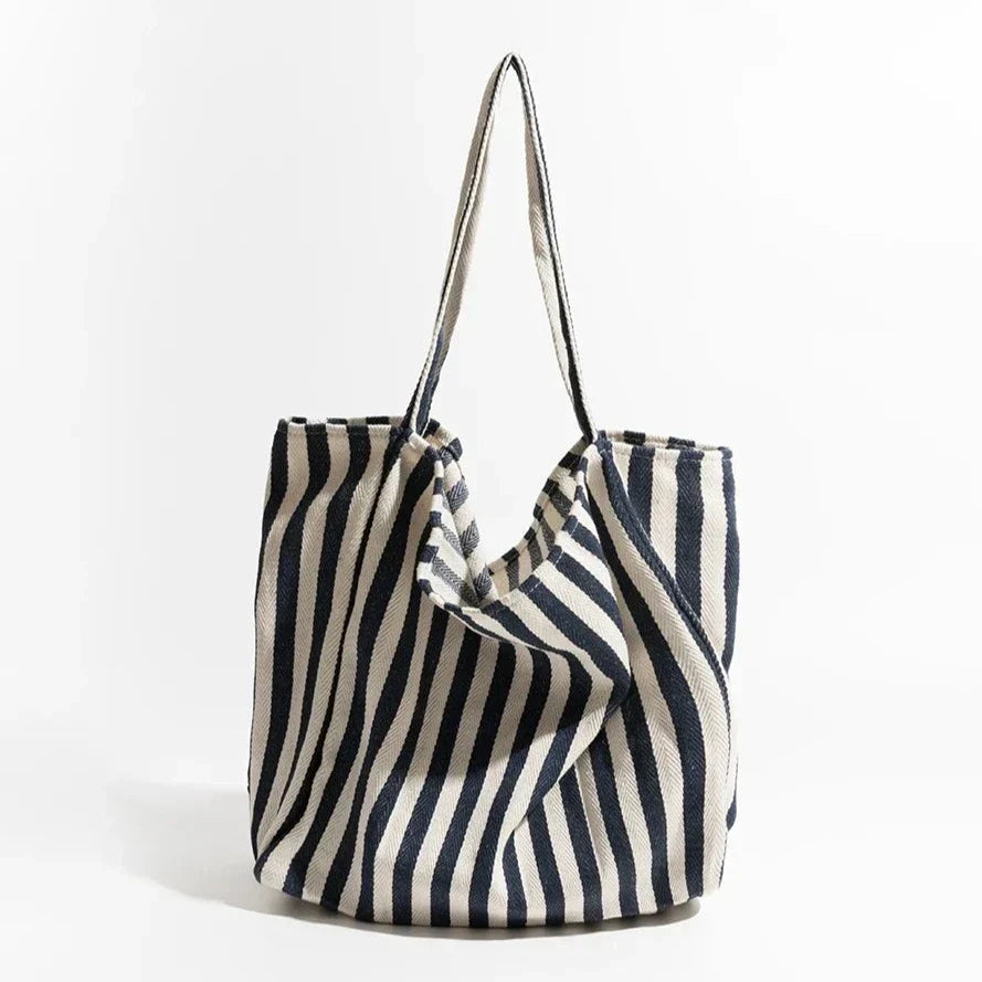Randig linne tote bag