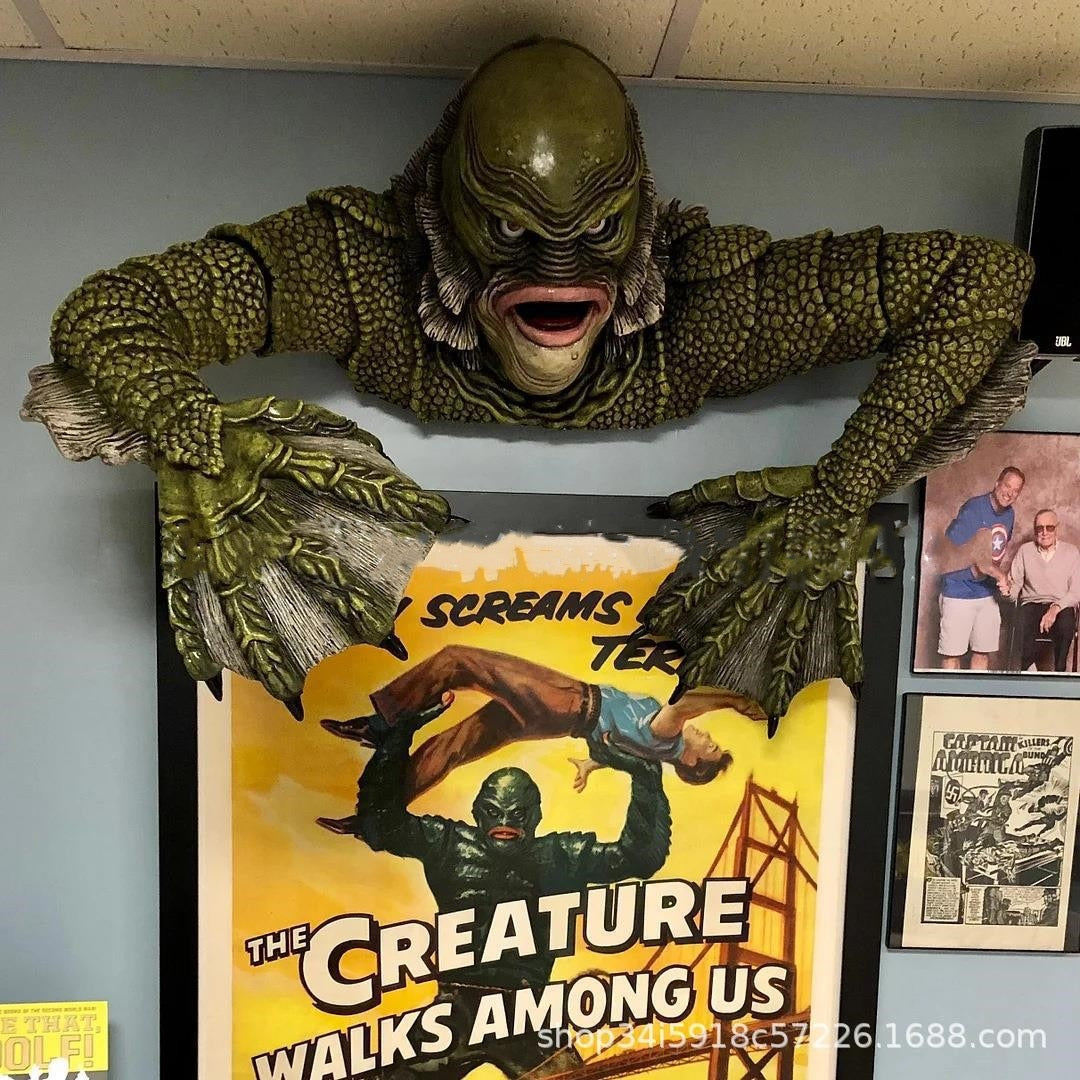 Kreatur Från Svarta Lagunen Grab Skulpturer Figur Trädgårdsdekoration Utomhusornament Monsterstaty Man Halloween Dekoration