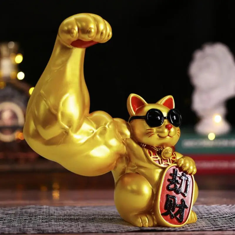 Stor hand, lycklig rikedom, vinkande katt, guld-färgad vinkande handkatt, heminredning, välkomnande vinkande katt, skulptur, staty, dekoration, bilprydnad, present till butik