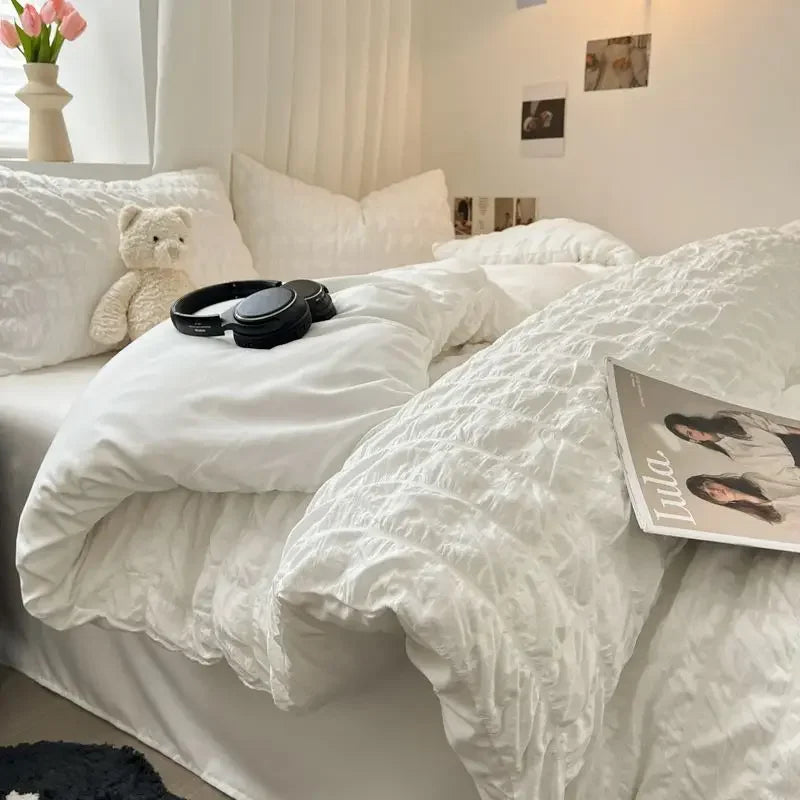ChicParis | Seersucker Sängkläder Set – Lätt, Mjuk &amp; Elegant Fransk Stil Duvet Täcke Set