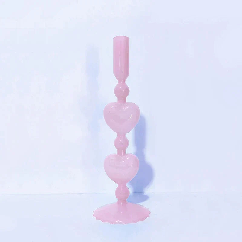 Retro Taper Candle Holder Röd Hjärta Form Glas Ljusställ Bröllop Bord Dekoration Hem Fest Glas Vaser Dekor