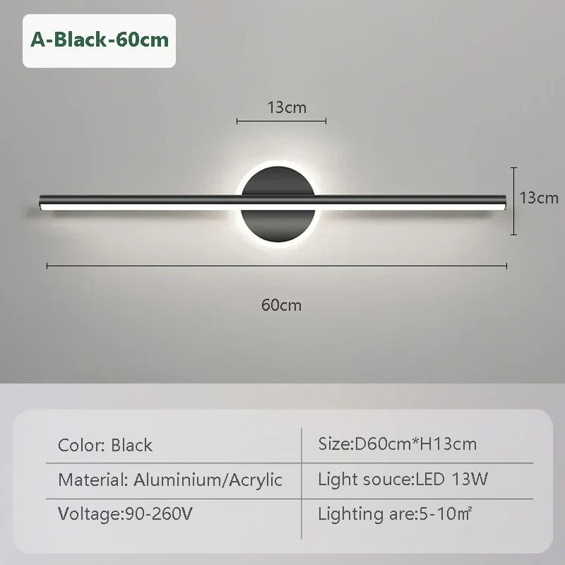 LED Vägglampa LineaLux | Svart &amp; Guld | 40/60/80 cm | Varm, Kall &amp; Tre-färgs Ljus | Modern Spegel &amp; Väggbelysning