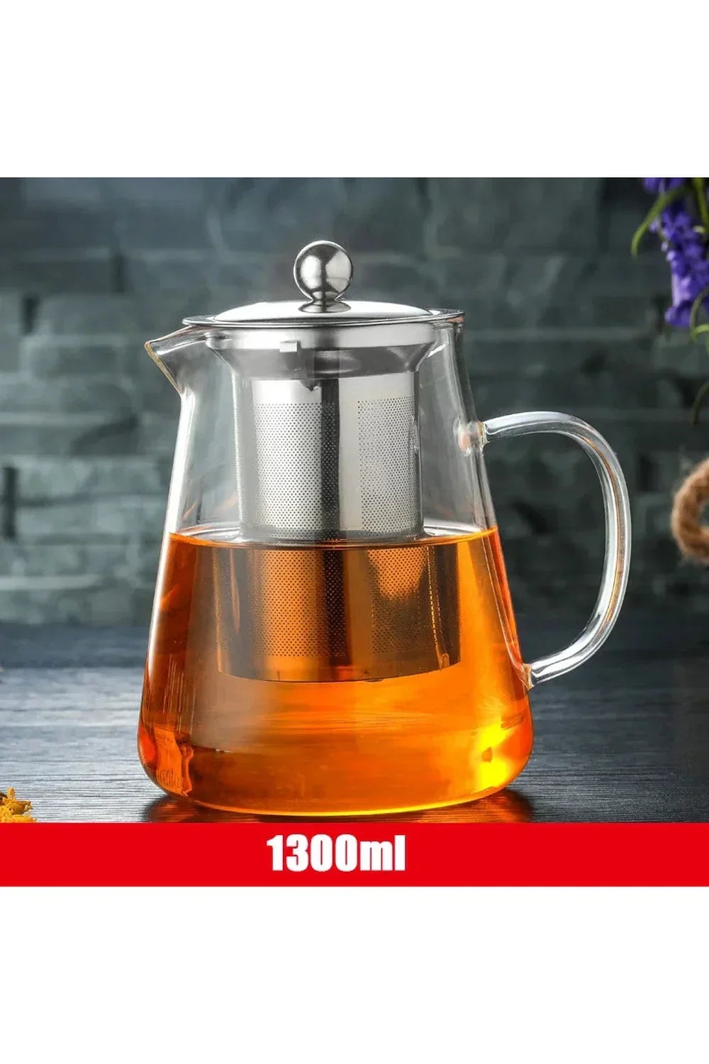 Teapot i glas med infuser av rostfritt stål