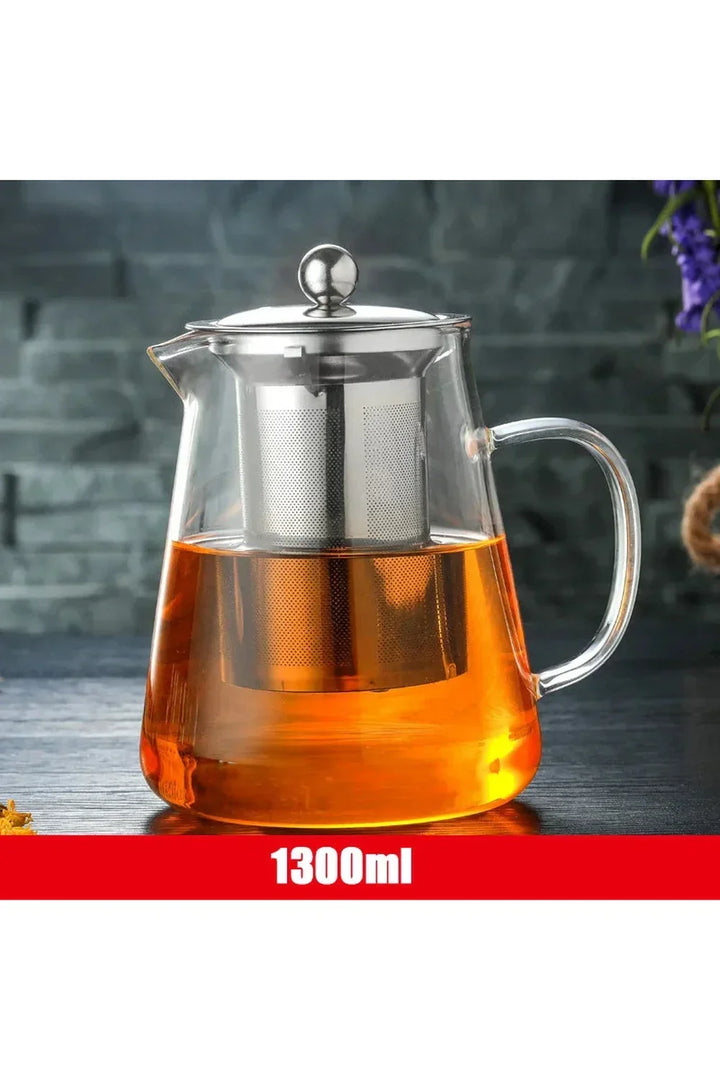 Teapot i glas med infuser av rostfritt stål