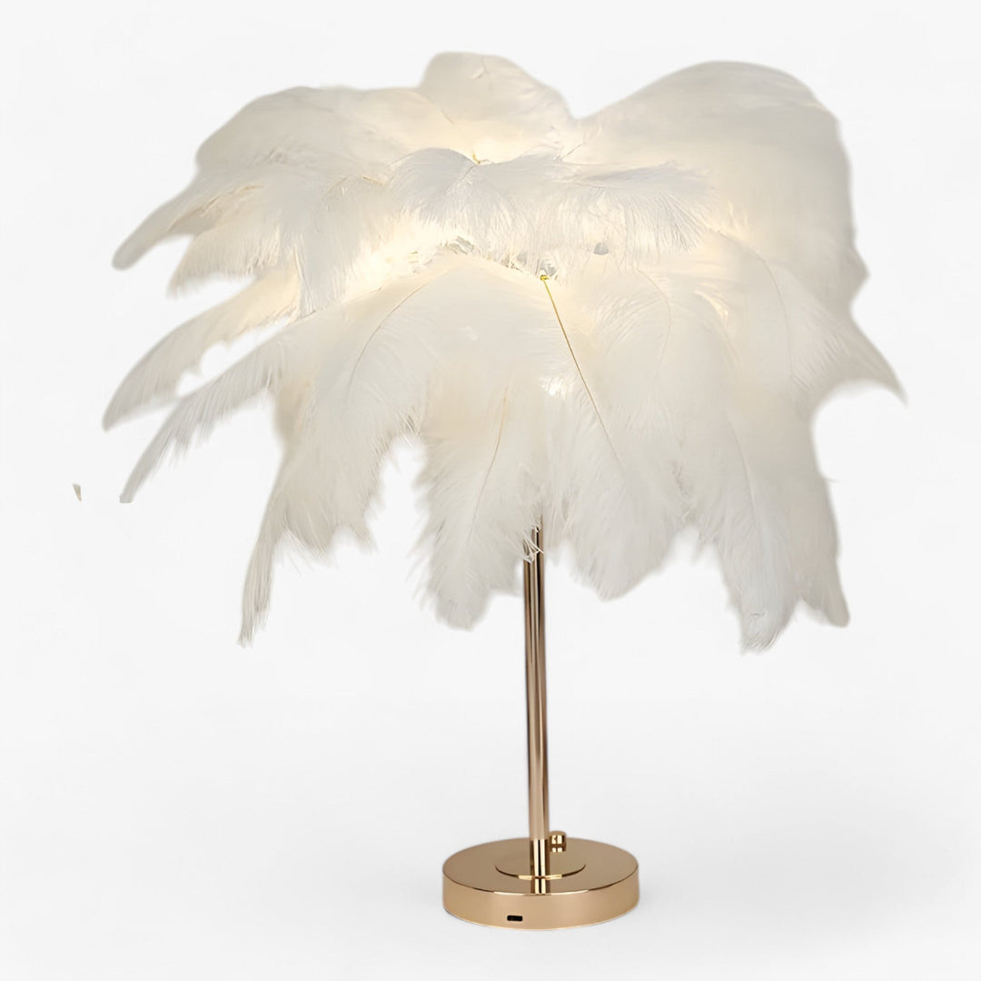 FeatherGlow | Bordslampa med touchkontroll - LED med fjädrar för bröllop och rumsdekoration