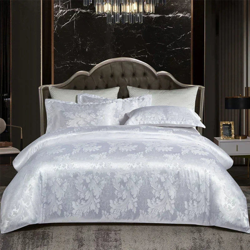 Satin Rayon Jacquard Duvet Cover Set 264x229cm – Lyxigt Sommarbäddset för Bekväm Sömn &amp; Heminredning