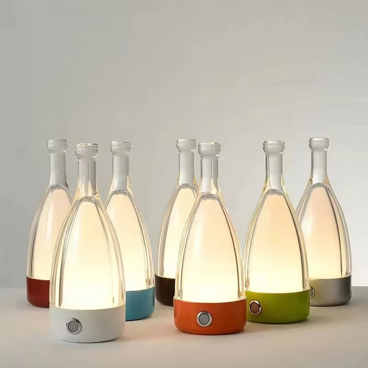 Vinflaska Skrivbordslampa med Bluetooth-högtalare – Uppladdningsbar Modern Nattlampa