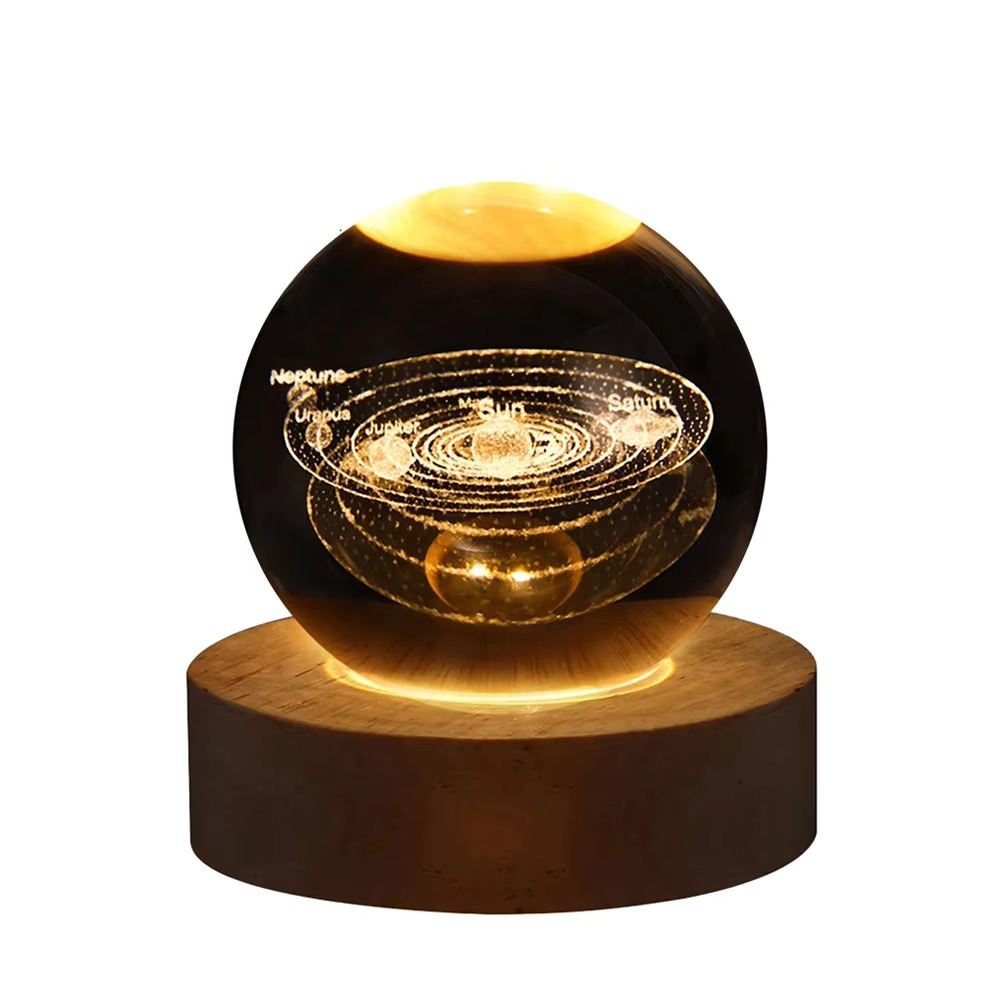 2.36 tum RGB Kristallkula Nattlampa med Vintergatan och Månen - Kosmos-inspirerad Sängbord Dekoration
