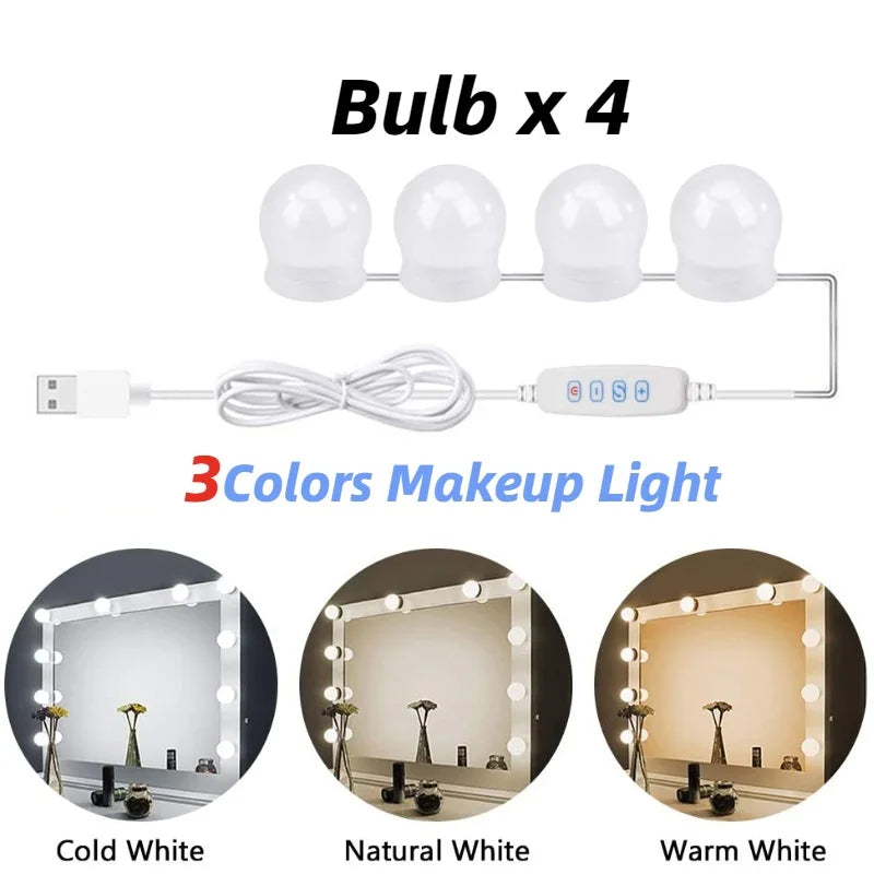 Glamora | LED Makeup Spegel Ljus Set | 10 Hollywood-Stil Lampor | USB, Dimbar &amp; 3 Färglägen