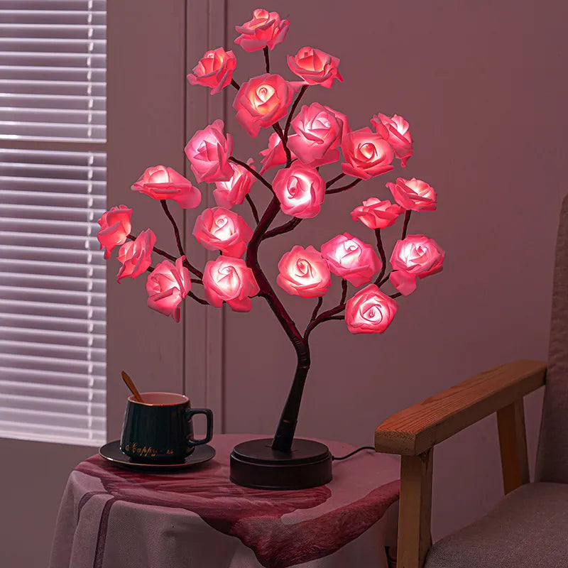 RGB Ros Blomma Träd Lampor 24LED USB Batteri Bordslampa Fe Nattljus Hem Fest Jul Bröllop Sovrum Dekoration Gåva