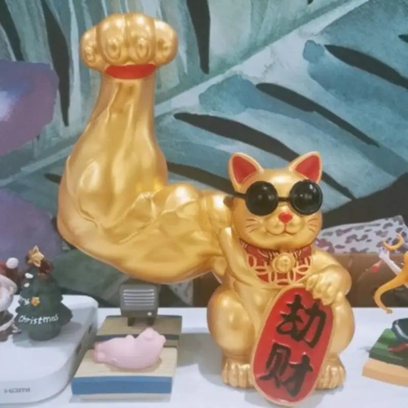 Stor hand, lycklig rikedom, vinkande katt, guld-färgad vinkande handkatt, heminredning, välkomnande vinkande katt, skulptur, staty, dekoration, bilprydnad, present till butik