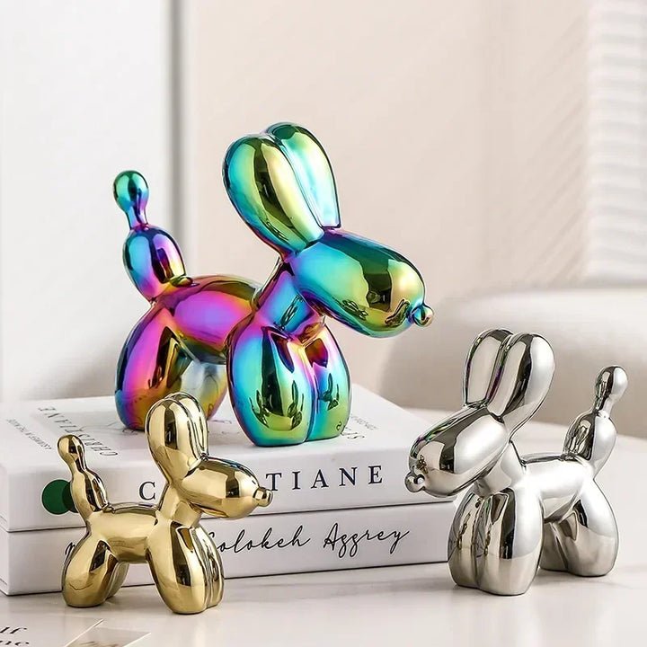 Nordisk Keramisk Ballonghund Skulptur Guld Djurdekorationer Staty Vardagsrumsprydnad Kreativ Skrivbordsprydnad Heminredning
