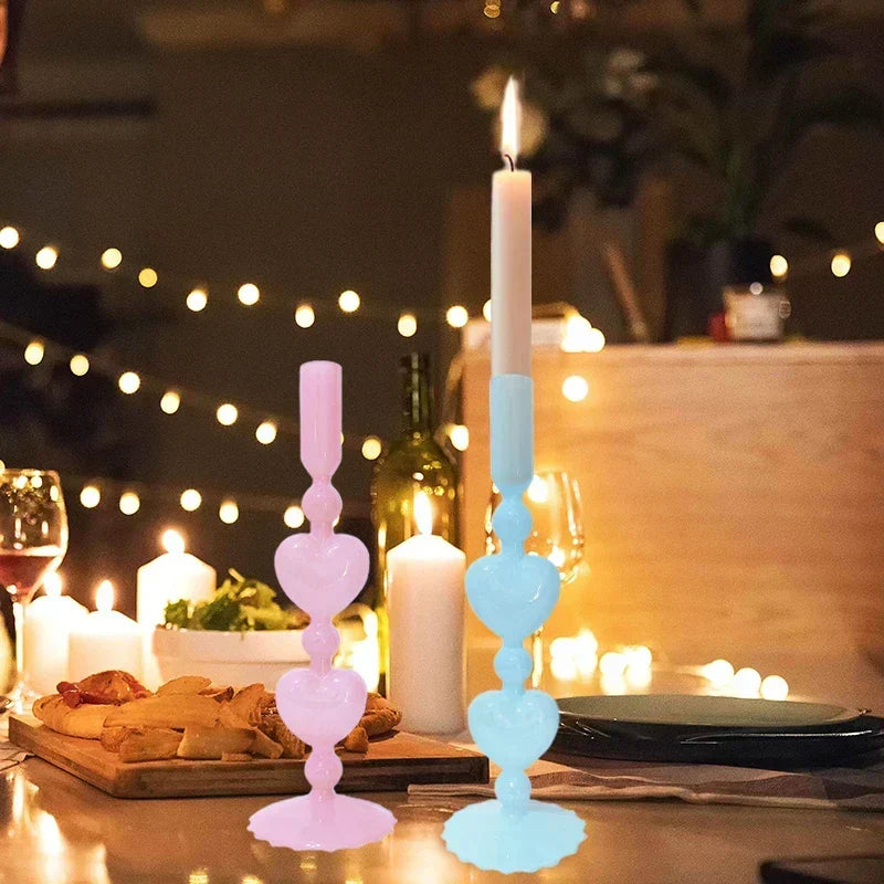 Retro Taper Candle Holder Röd Hjärta Form Glas Ljusställ Bröllop Bord Dekoration Hem Fest Glas Vaser Dekor