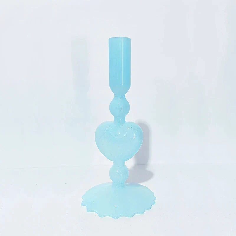 Retro Taper Candle Holder Röd Hjärta Form Glas Ljusställ Bröllop Bord Dekoration Hem Fest Glas Vaser Dekor