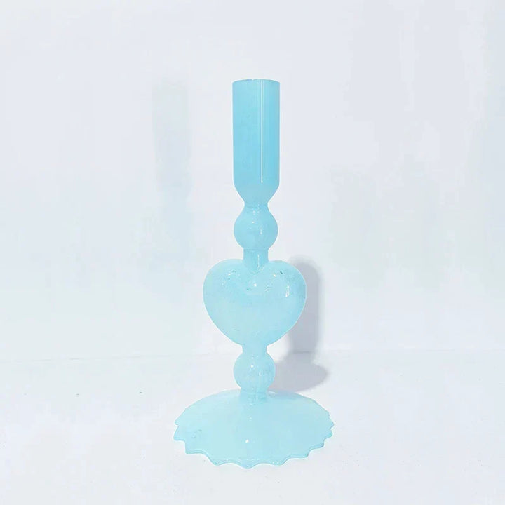 Retro Taper Candle Holder Röd Hjärta Form Glas Ljusställ Bröllop Bord Dekoration Hem Fest Glas Vaser Dekor