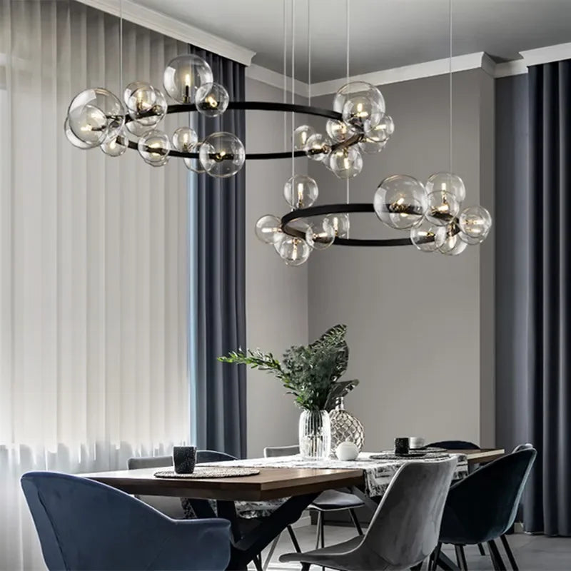 Modern kreativ metallkrona belysning: 7/10 klara glasbubblor, lång rund design med G9-ljuskontakt
