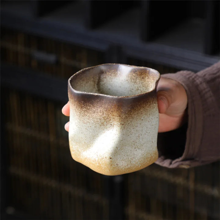 Oregelbundet vridet formad kopp 9,47 ounces/280 ml keramik kaffekopp te kopp utan handtag polykromatisk kreativ keramikmuggar kaffemuggar retro