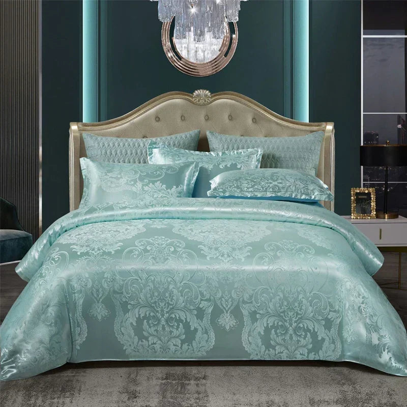 Satin Rayon Jacquard Duvet Cover Set 264x229cm – Lyxigt Sommarbäddset för Bekväm Sömn &amp; Heminredning
