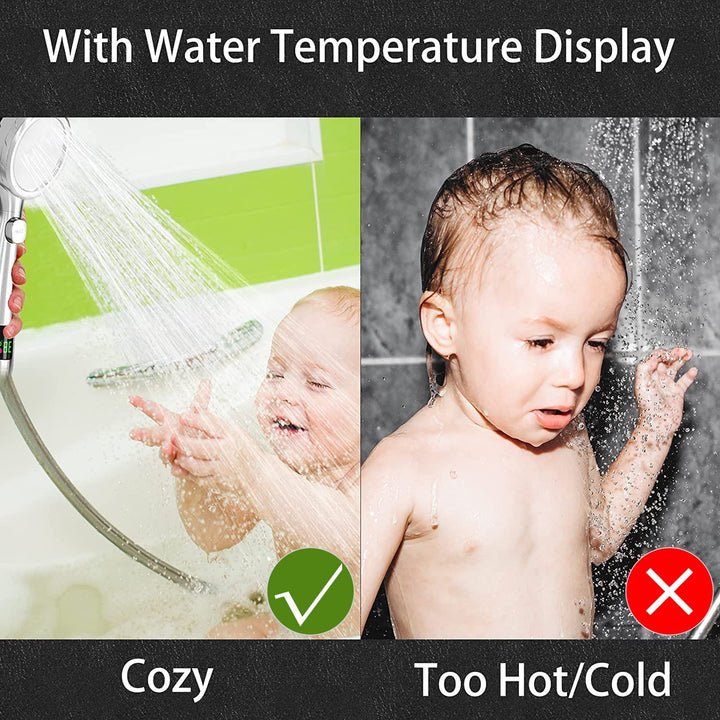 Duschhuvud med temperaturdisplay på rea