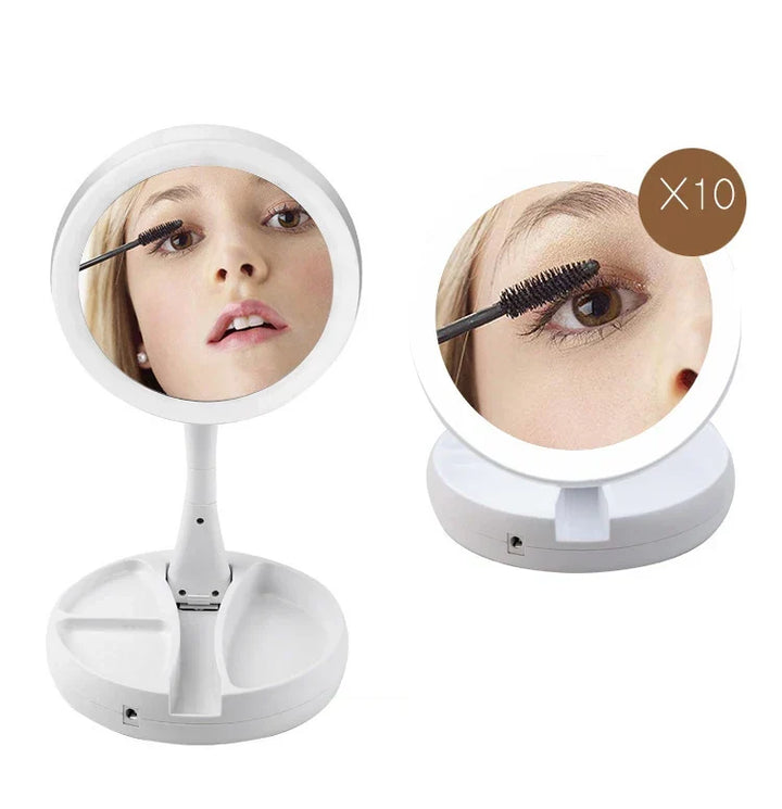 Glamora Resemirror LED | Dubbel-Sidig &amp; 10x Förstoring | Fällbar &amp; Bärbar | Med Tillbehörsfack