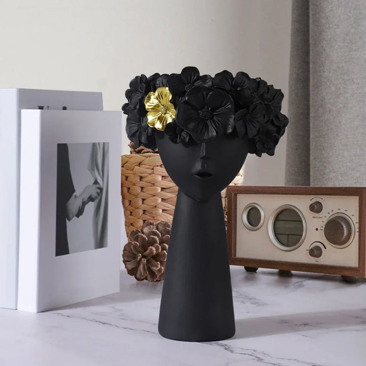 Nordisk Flickhuvud Blomvas Staty Blomvaser för Kontor Skrivbord Torkade Blommor Ornament Dekor Behållare