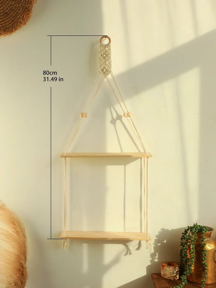 Vägghylla – Trä – Hängande hyllor – Boho heminredning – Rumsdekoration