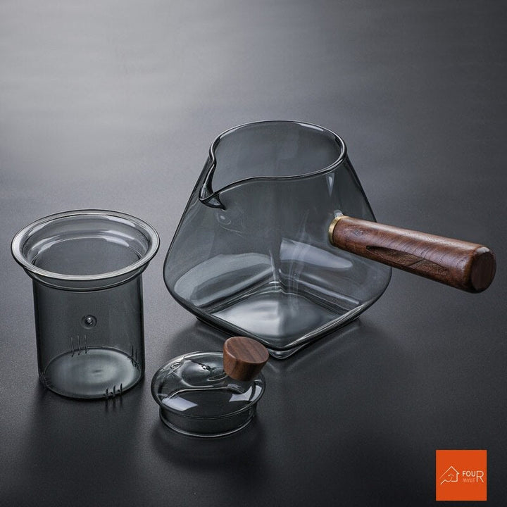 Japansk glas tekanna med trähandtag, kokande tekanna, elektrisk keramisk spis, teverktyg, högkvalitativt teset, värmebeständig tekanna, 700 ml