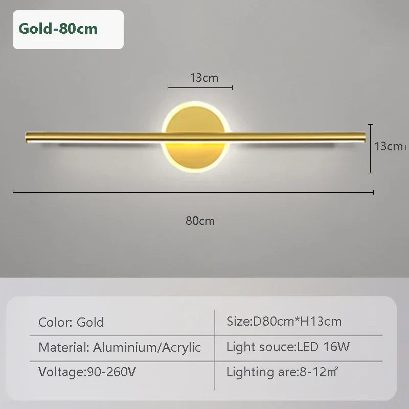 LED Vägglampa LineaLux | Svart &amp; Guld | 40/60/80 cm | Varm, Kall &amp; Tre-färgs Ljus | Modern Spegel &amp; Väggbelysning