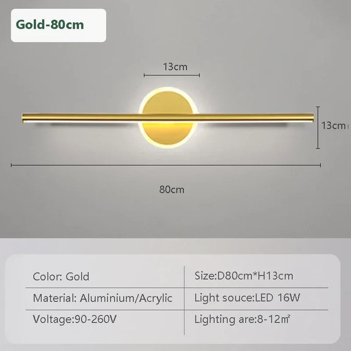 LED Vägglampa LineaLux | Svart &amp; Guld | 40/60/80 cm | Varm, Kall &amp; Tre-färgs Ljus | Modern Spegel &amp; Väggbelysning