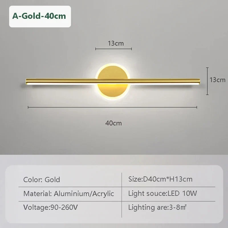 LED Vägglampa LineaLux | Svart &amp; Guld | 40/60/80 cm | Varm, Kall &amp; Tre-färgs Ljus | Modern Spegel &amp; Väggbelysning