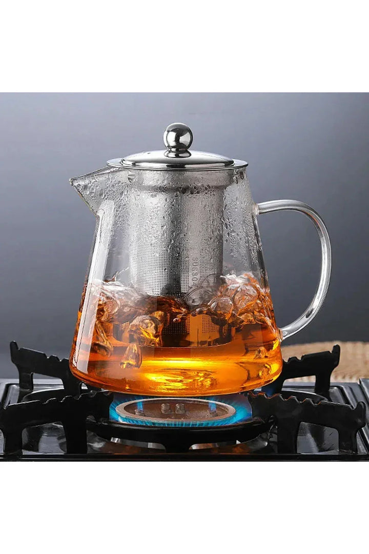 Teapot i glas med infuser av rostfritt stål