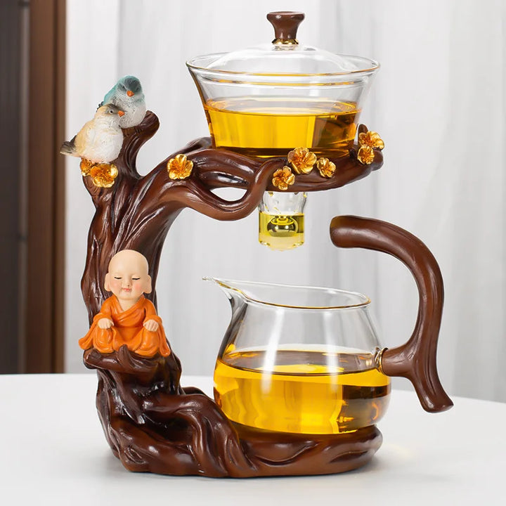 Kung Fu Teapot Hemmagjord Magnetisk Extraktion Semi-Automatisk Lat Teberedningsverktyg Glas Te Set