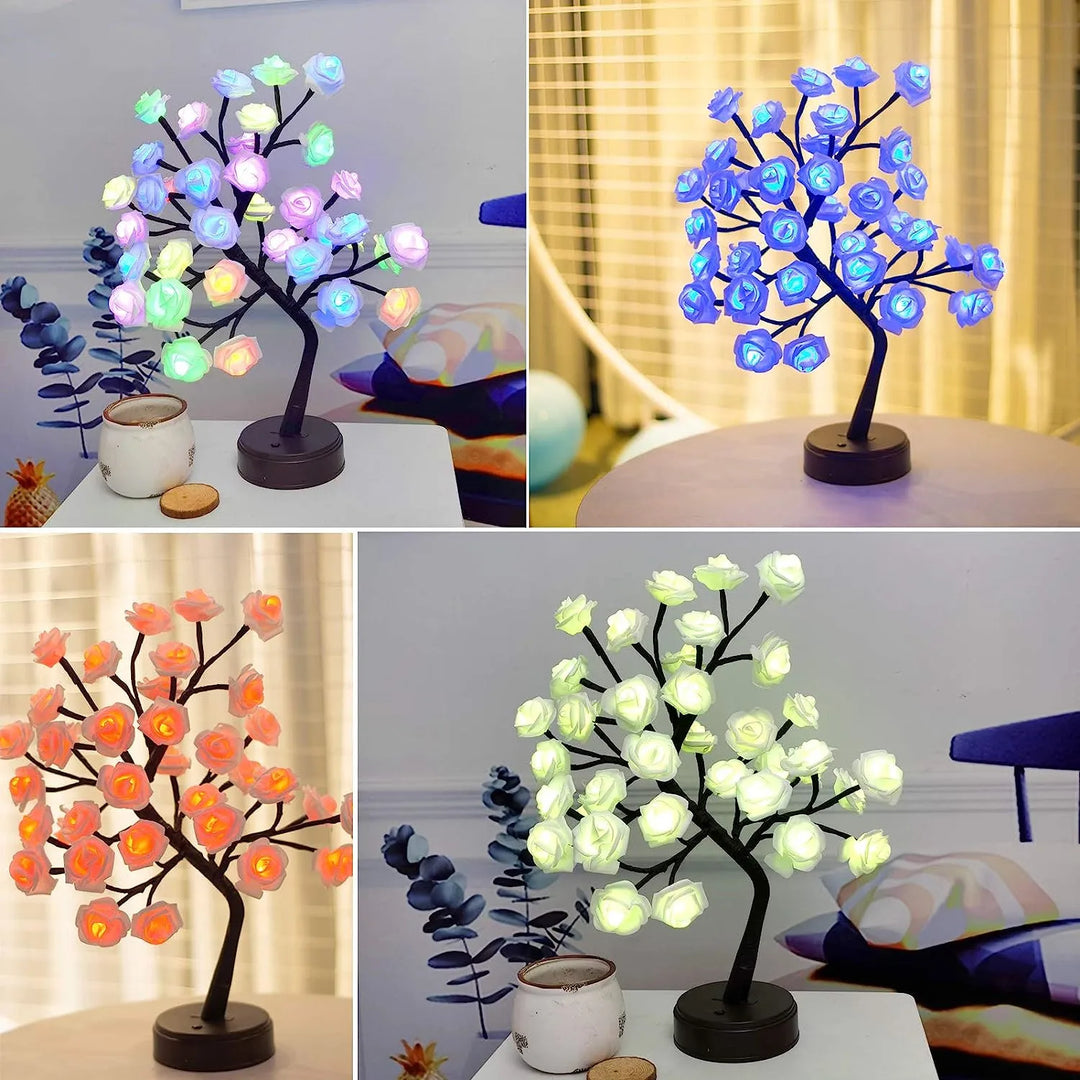 RGB Ros Blomma Träd Lampor 24LED USB Batteri Bordslampa Fe Nattljus Hem Fest Jul Bröllop Sovrum Dekoration Gåva