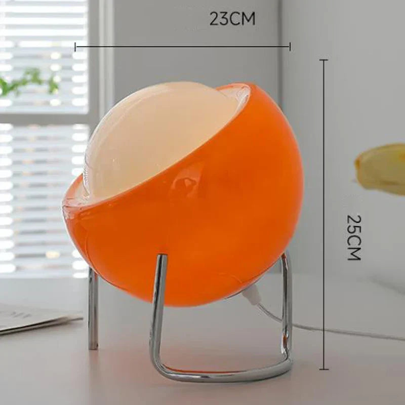 Aurivio Bordslampa | Glas &amp; Rostfritt Stål | Retro-Nordisk Design | LED Nattlampa Beige/Orange | Ø21×H25 cm