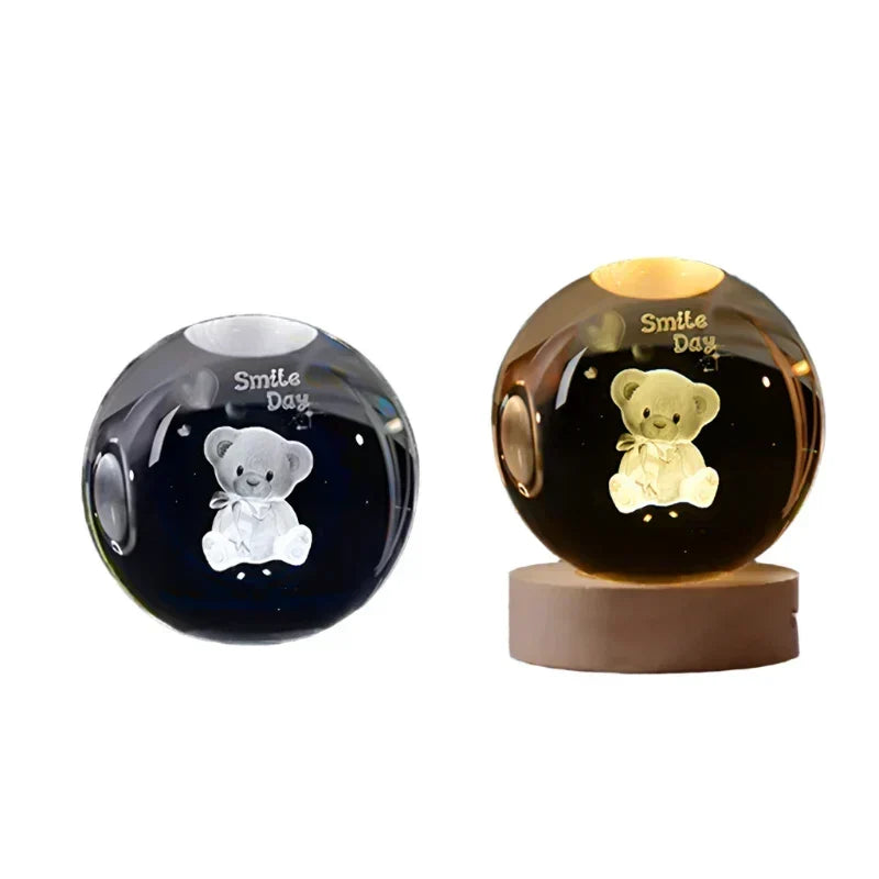 3D Kristall Nattlampa LED - Stjärnhimmel Projektor med Träbas, Romantisk Belysning för Sovrum &amp; Gåvor |
