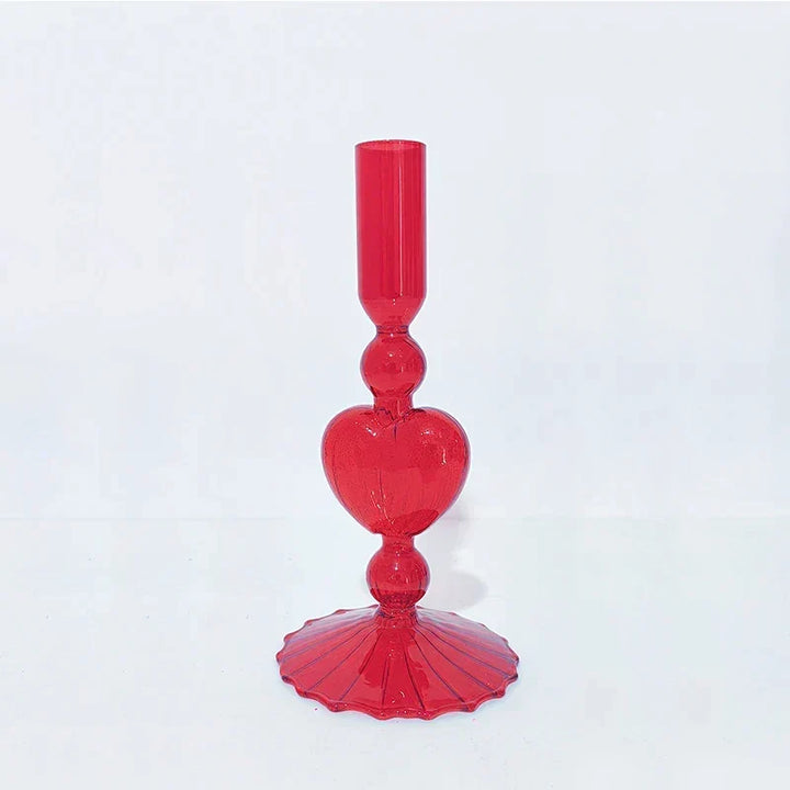 Retro Taper Candle Holder Röd Hjärta Form Glas Ljusställ Bröllop Bord Dekoration Hem Fest Glas Vaser Dekor